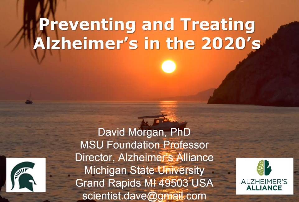 sunset picture with text displayed in description next to Michigan State University Spartan logo and logo for Alzheimer's Alliance